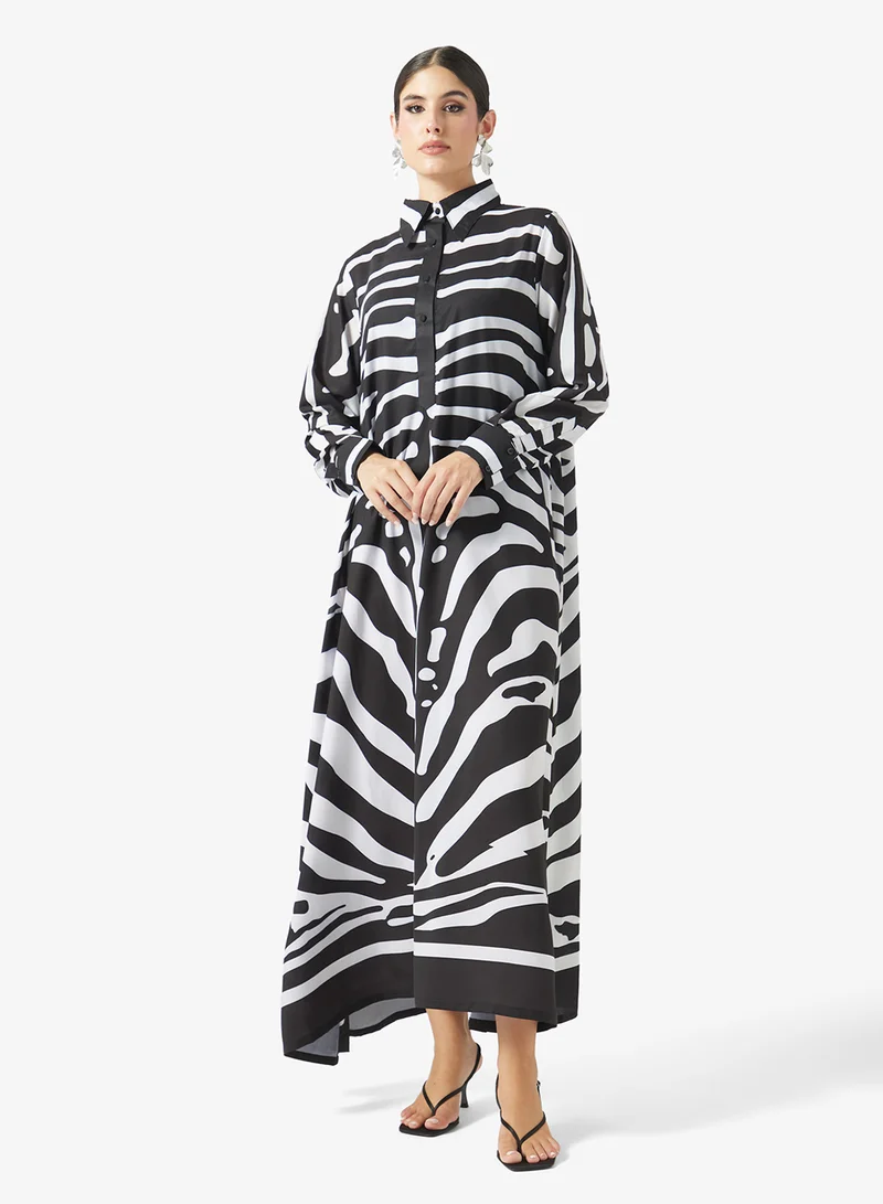فايور Zebra Print Hooded Maxi Dress