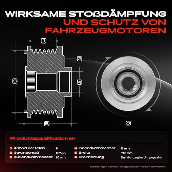Frankberg Alternator Freewheel Clutch Pulley with 6 grooves Compatible with C4 Aircross 1.8L 2012-2025 ASX GAW 1.8L 2.3L 2010-2025 Replace# 1800A334 - Image 4