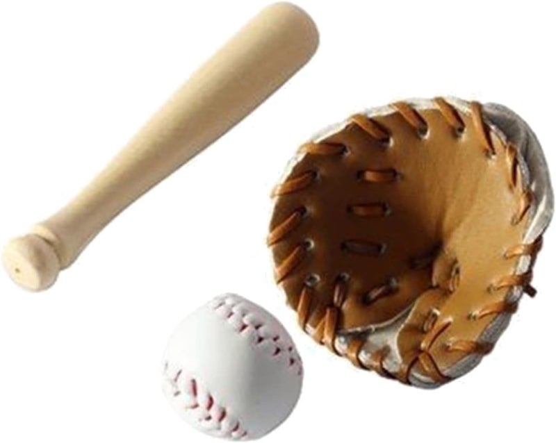 Khaki Newborn Photography Props 3 Piece Baseball Bat and Glove Set for Creative Shots - Image 1