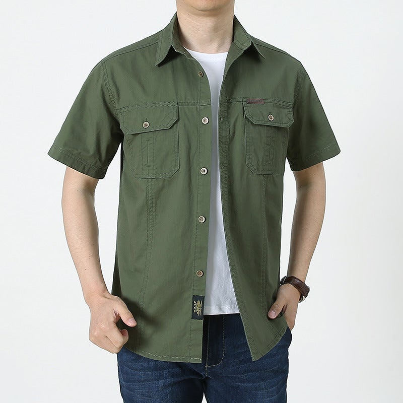 95 Cotton Mens Oxford Spinning Shirt Mens Short-sleeved Summer Thin Clothes Tactical Military Fan Workwear Casual Shirt Mens Army Green  - Image 4