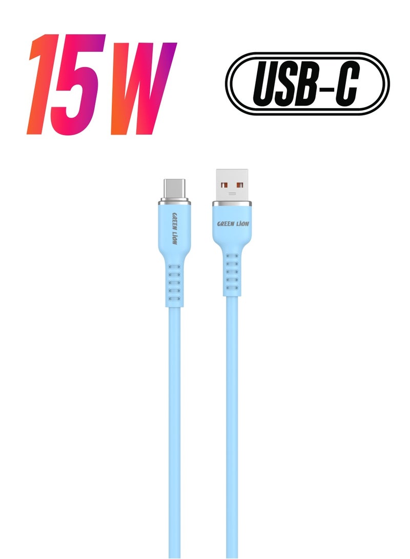 USB-A TO USB-C Silicone Cable / 15W Current / High Transfer Speed / Secure & Safe / Charge & Sync / 10,000 Bends / Wide Compatible / Long Length Cable - Blue