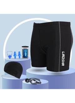 Swimming Trunks Men's Plus Size Plus Size Men's Adult Men's Anti-splashing Quick-drying Conservative Shorts Chubby Swimwear Age-reducing-Color:2303 Three-point Swimming Trunks [five-piece Set]-