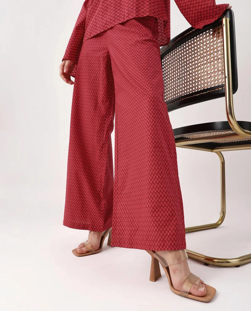 Rareism Women's Geometric Print Wide Leg Trouser