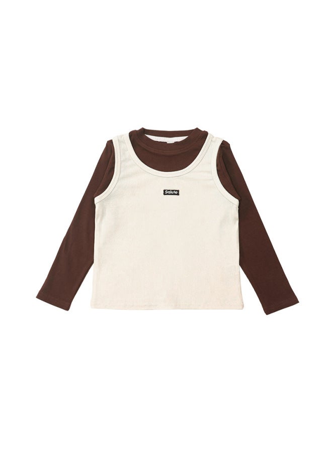 Children's T-shirt  Autumn Girls' Knitwear Casual Fake Two-piece Long-sleeved Girls' Inner Wear Long-sleeved Baby Clothes