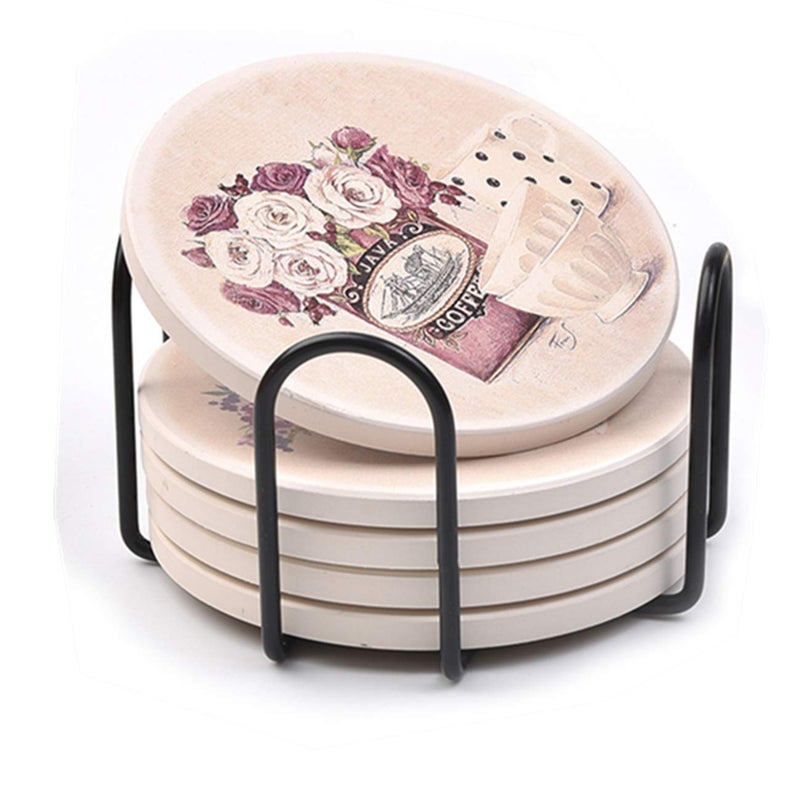 ROJOSER 3Pc Kocent Vintage Coaster Holder Black Iron Metal Holder Storage Caddy For Both Round And Square Coasters Fit 4 To 9 Pieces Coasters 4.3 Inch - Image 4