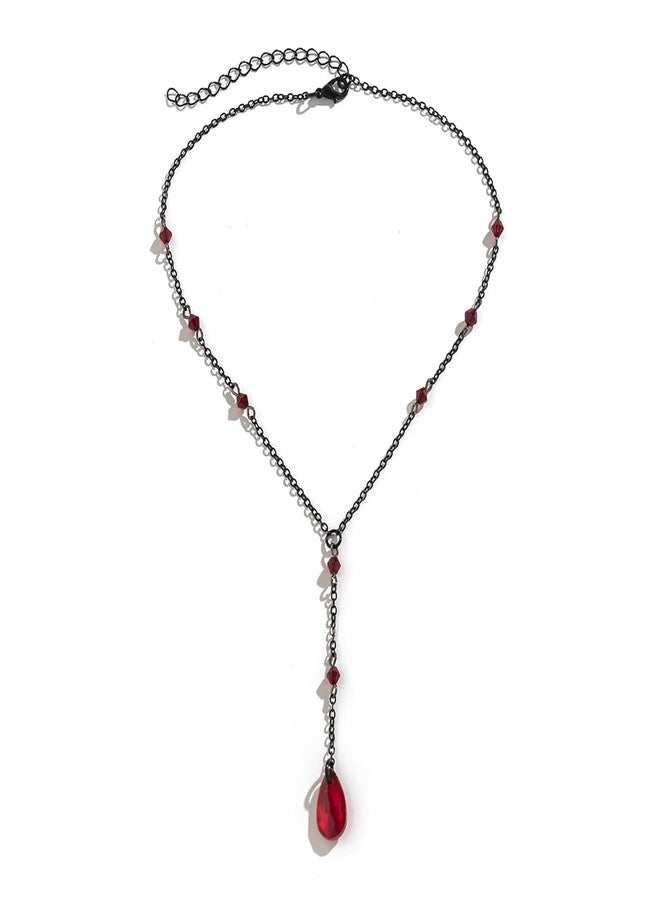 Hremhoo Black Necklace for Women Gothic Y Necklace Retro Black Red Crystal Bead Teardrop Necklace Goth Necklace Punk Choker Necklace Halloween Black Necklace for Women (Halloween Black Necklace-C) - Image 1