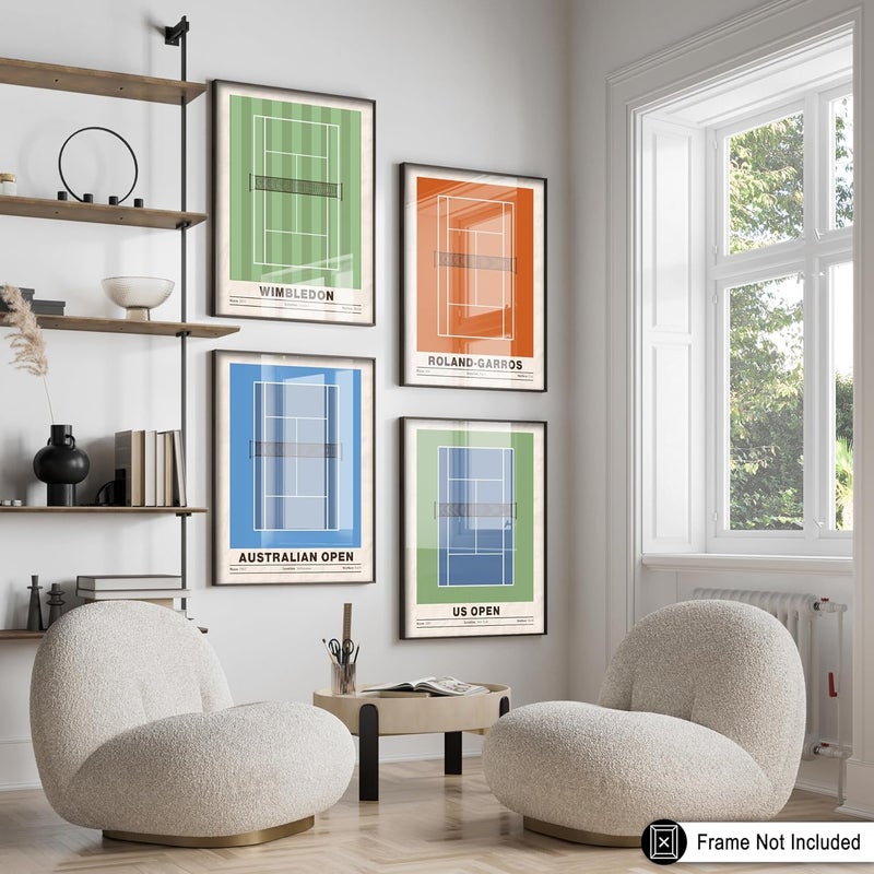Poster Master ملصق ماستر 4 قطع - ملصق رياضي لملعب التنس - فن البطولة الكبرى - بطولة أمريكا المفتوحة، أستراليا المفتوحة - ديكور حائط للصالة الرياضية أو المكتب - 8x10 بدون إطار - Image 3