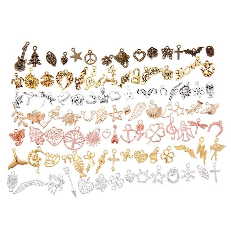 Street27 Street27 100Pcs Retro Style Vintage Jewelry Making Charms Mixed Smooth Tibetan Antique Metal Charms Pendants Diy For Necklace Bracelet Earrings Making Accessories 7 Mixed Colors Multi 