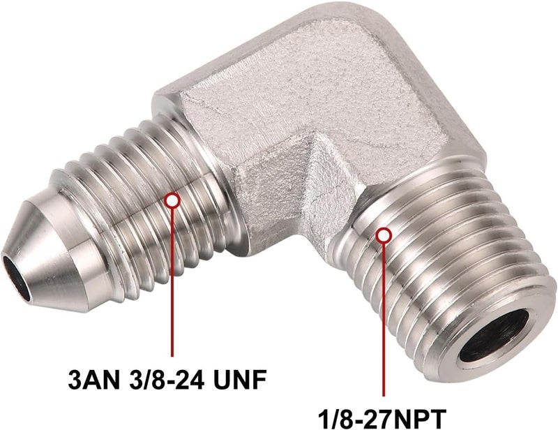 Podavelle 3AN Male Flare to 1/8 NPT Pipe Male 90 Degree Stainless Steel Fitting Adapter Union Connector - Image 2