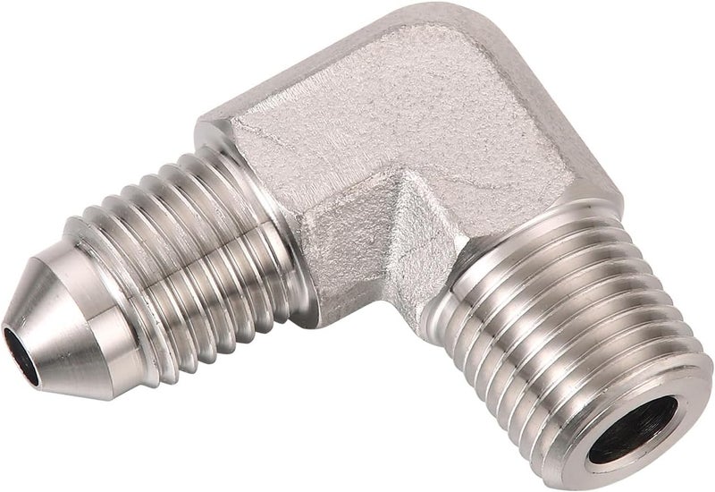 Podavelle 3AN Male Flare to 1/8 NPT Pipe Male 90 Degree Stainless Steel Fitting Adapter Union Connector - Image 1