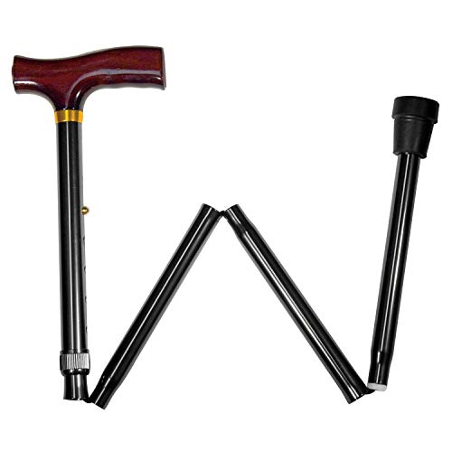 Carex Folding Adjustable Handle Cane with Walnut Handle Foldable Walking Cane for Women and Men Adjustable Height 33 37 AntiSlip Rubber Tip - Image 1