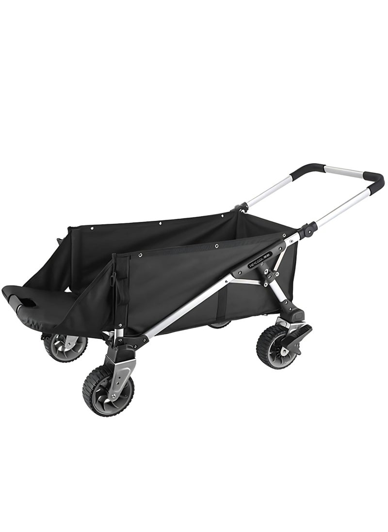 Manful Garden Cart Folding Trolley Cart Outdoor Wagon Collapsible with Removable Fabric Festival Garden Camping Picnic Cart Supports Max 100kg Portable Transport Trailer (Black)  - Image 1