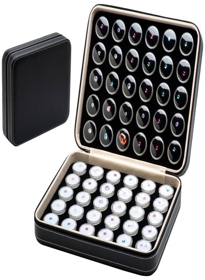 Giftop 60 PCS Gemstone Display Collection Storage Box with Clear Lid for Gems Diamond and PU Leather Black Bag Holder Container (Black-60pcs) - Image 1