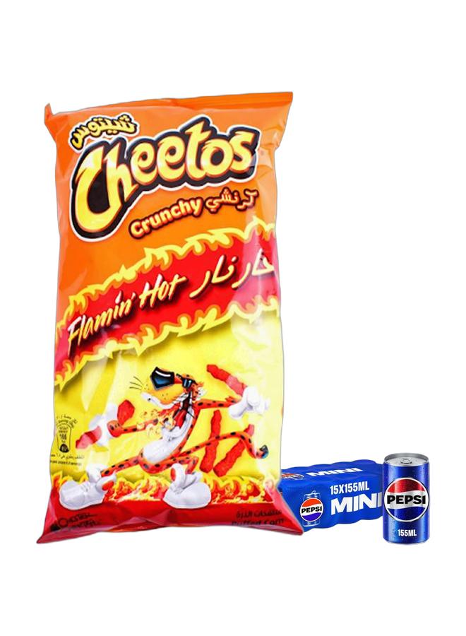 Pepsi Cheetos Crunchy Flaming Hot Chips 190grams + Pepsi Cola Mini Cans 15 x 155ml - Image 1