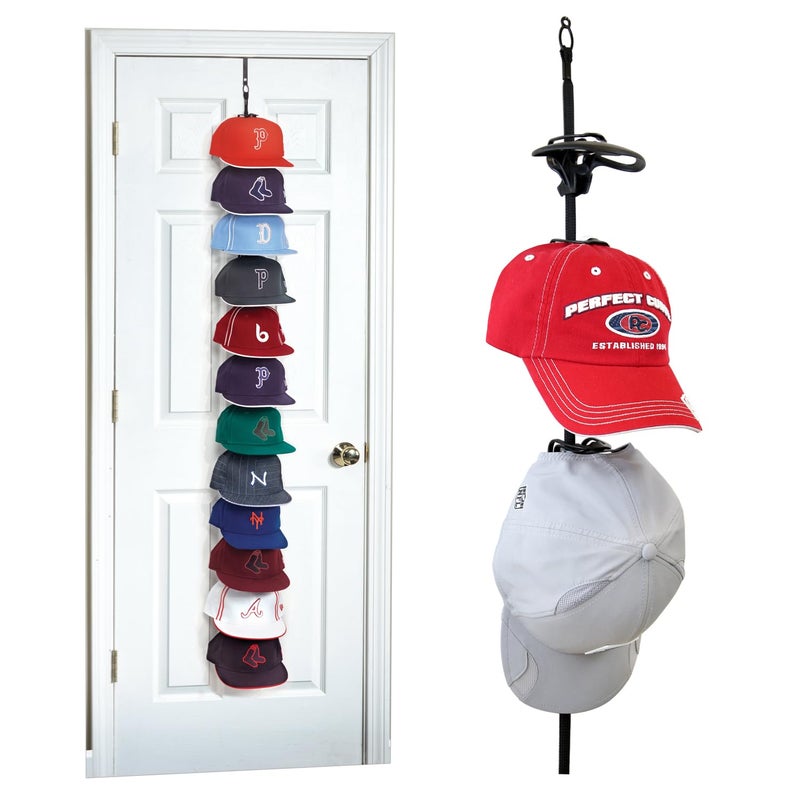Perfect Curve Cap Rack System 36 â€“ Baseball Cap Organizer (12 clips hold up to 36 caps,Black) - Image 1