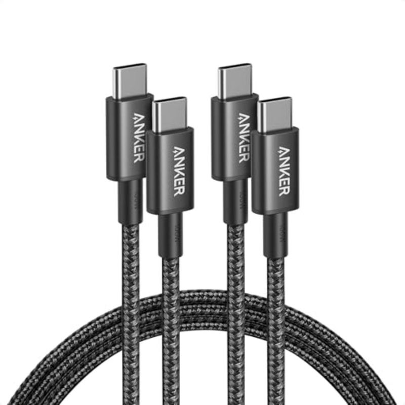 USB C to USB C Cable 2Pack,Type C 100W Fast Charging Cord for iPhone 17/16 Series, MacBook Pro 2020, Pixel Nylon Braided, Black, 3A Current Support - Image 1