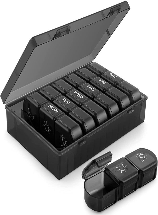 Mojmem Weekly Pill Organizer Box - 7 Day Portable Medicine and Vitamin Case, 3 Times a Day, Large Compartments, Moisture-Proof Travel Pill Box for Pills and Supplements - Image 1