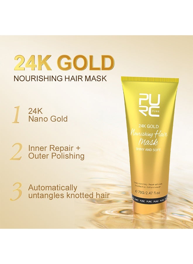PURC 24k Gold Nourishing Hair Mask,Deeply Nourishing Repair Split Ends Soft and Smooths Frizz Hair Treatment Mask for Dry and Damaged Hair Moisturizing Nourishes Protect Keratin Hair Cream 70g - Image 2