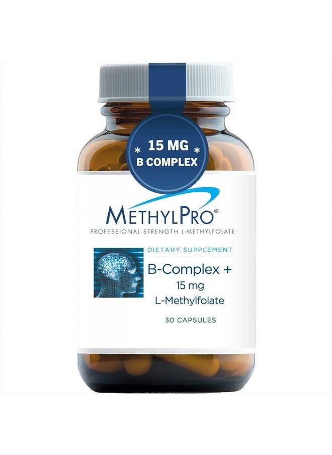MethylPro - B Complex + 15mg L-Methylfolate (30 Capsules) - Professional Strength B Vitamins with Folate for Energy, Mood + Immune Support - Gluten Free Methyl B12, Active Methyl Folate and B6 as P-5-P - Image 1