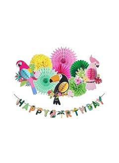 Party with Emma Tropical Birds Happy Birthday Honeycomb Paper Flowers Bird Ornament Parrot Honeycomb Party Hanging Decorations for Kids Birthday Home Baby Room Nursery Classroom (Paper Flower Combo)  - Image 1