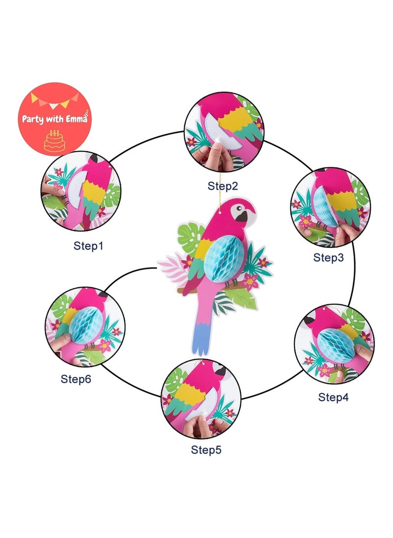 Party with Emma Tropical Birds Happy Birthday Honeycomb Paper Flowers Bird Ornament Parrot Honeycomb Party Hanging Decorations for Kids Birthday Home Baby Room Nursery Classroom (Paper Flower Combo)  - Image 4