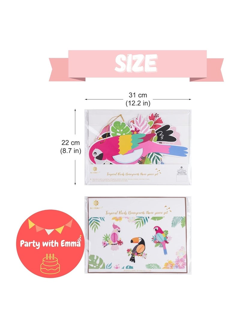 Party with Emma Tropical Birds Happy Birthday Honeycomb Paper Flowers Bird Ornament Parrot Honeycomb Party Hanging Decorations for Kids Birthday Home Baby Room Nursery Classroom (Paper Flower Combo)  - Image 3