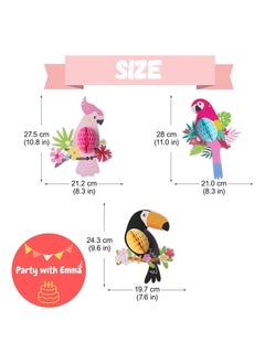 Party with Emma Tropical Birds Happy Birthday Honeycomb Paper Flowers Bird Ornament Parrot Honeycomb Party Hanging Decorations for Kids Birthday Home Baby Room Nursery Classroom (Paper Flower Combo)  - Image 2