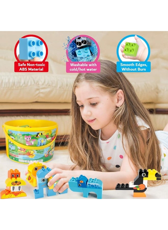 EP EXERCISE N PLAY Building Blocks Set for Toddlers Creative Large Building Bricks Toy Animals Building Kit with Storage Box Preschool Learning Educational Toys for Kids Boys Girls Gifts for 3 Years Old 122 Pieces  - Image 5