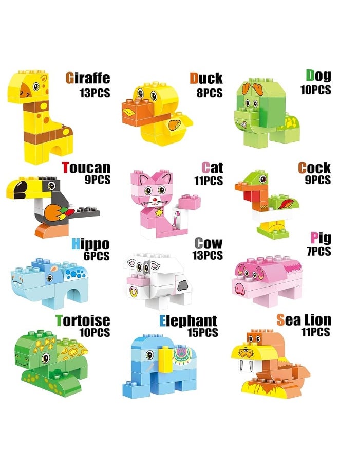 EP EXERCISE N PLAY Building Blocks Set for Toddlers Creative Large Building Bricks Toy Animals Building Kit with Storage Box Preschool Learning Educational Toys for Kids Boys Girls Gifts for 3 Years Old 122 Pieces  - Image 1