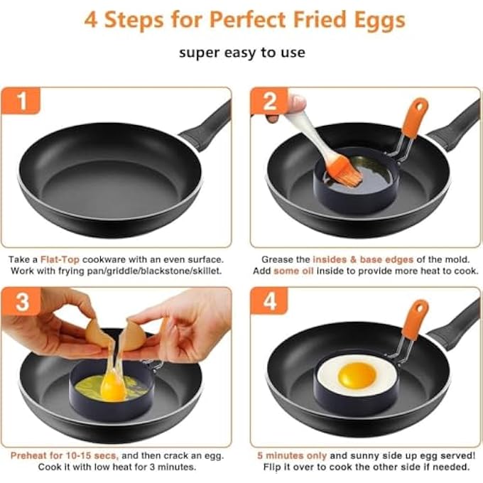 NALACAL عبوتين من الفولاذ المقاوم للصدأ، حلقات بيض دائرية للعجة، المافن الإنجليزي، الفطائر والسندويشات، فطور العفن المنزلي - Image 5