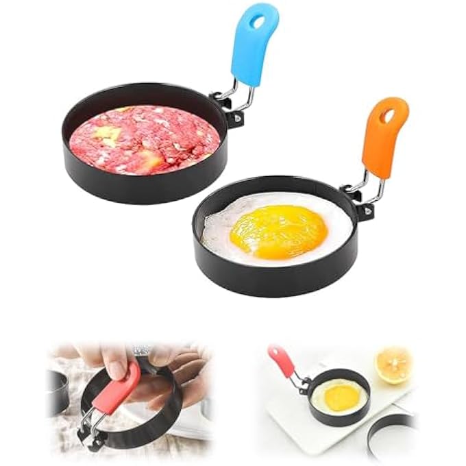 NALACAL عبوتين من الفولاذ المقاوم للصدأ، حلقات بيض دائرية للعجة، المافن الإنجليزي، الفطائر والسندويشات، فطور العفن المنزلي - Image 1