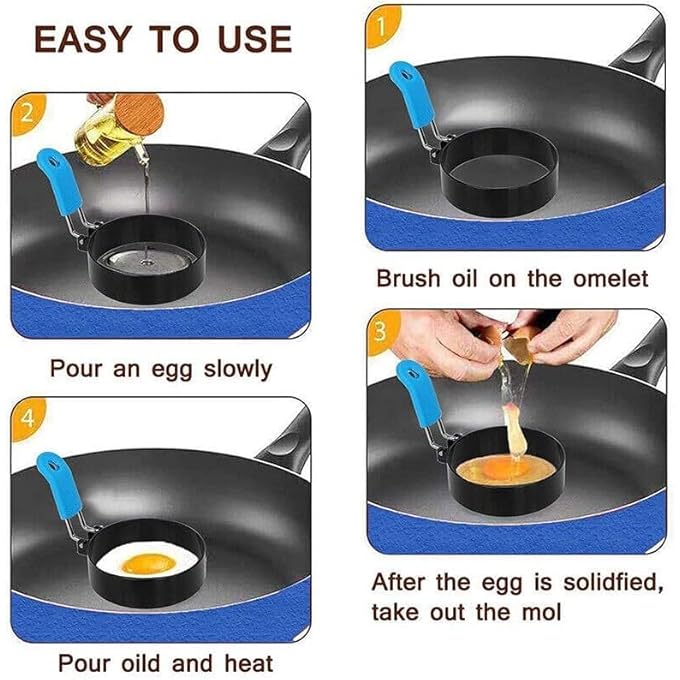 NALACAL عبوتين من الفولاذ المقاوم للصدأ، حلقات بيض دائرية للعجة، المافن الإنجليزي، الفطائر والسندويشات، فطور العفن المنزلي - Image 3