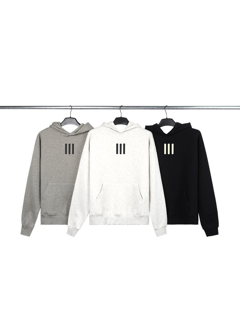 Generic - FOG Fu ESSENTIALS joint name three bars fashion brand fleece-lined hooded sweater High Street American autumn and winter hoodie Light gray - Image 1