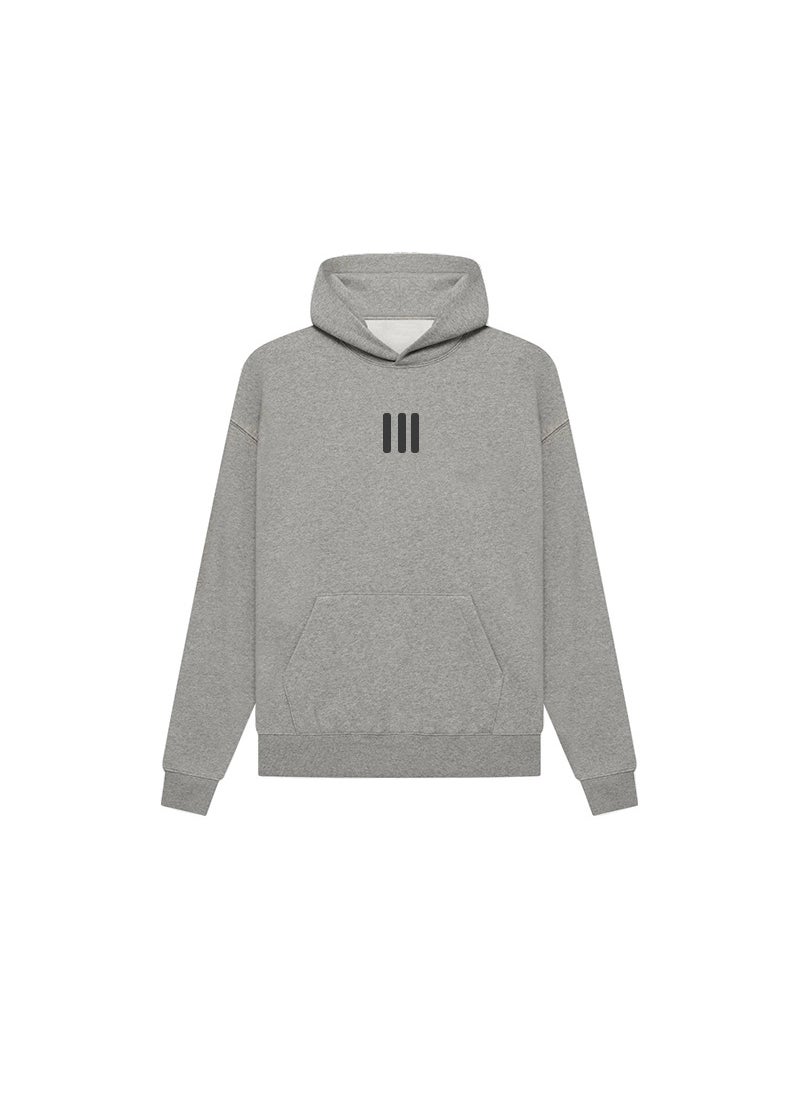 Generic - FOG Fu ESSENTIALS joint name three bars fashion brand fleece-lined hooded sweater High Street American autumn and winter hoodie Light gray - Image 1