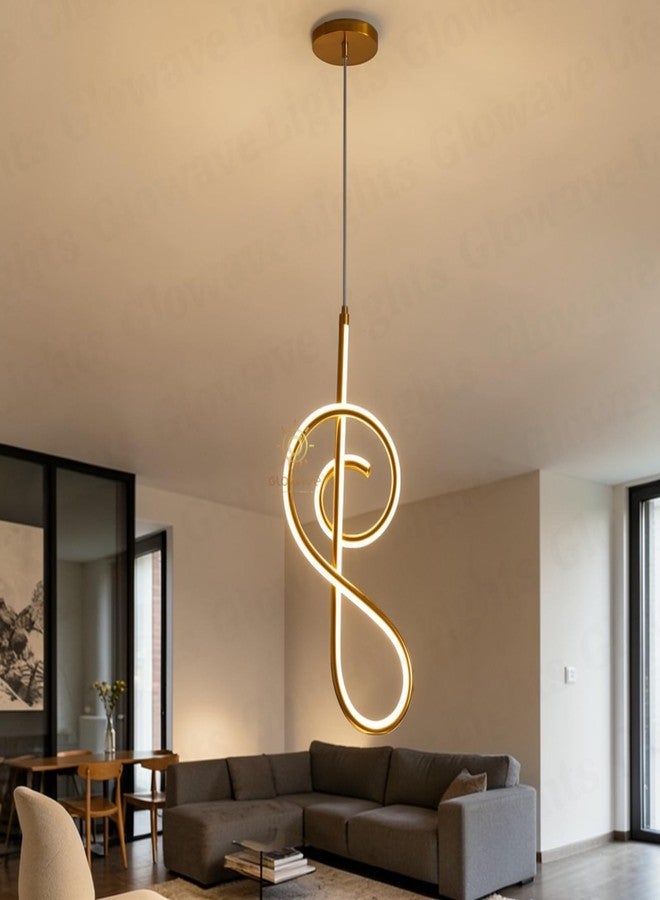 Glowave Modern French Gold Musical Note LED Hanging Light Pendant Lamp Ceiling Light for Kitchen, Cafes Dining Bar - Tricolour (Warm White, White, Natural White) (K320/1P-FGD) - Image 1