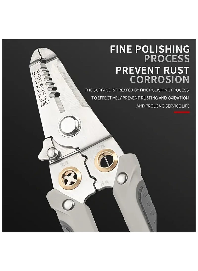 Heavy-Duty Stainless Steel Pliers & Wire Stripper - Multi-Function Electrician's Tool for Cutting, Stripping, Crimping, Clamping, Twisting, and Nail Pulling - Ideal for Home DIY, Metal Structures, and Power Workers
