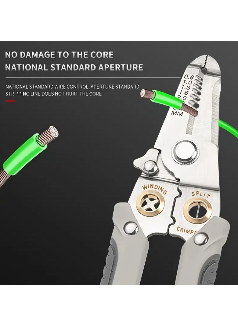 Generic Heavy-Duty Stainless Steel Pliers & Wire Stripper - Multi-Function Electrician's Tool for Cutting, Stripping, Crimping, Clamping, Twisting, and Nail Pulling - Ideal for Home DIY, Metal Structures, and Power Workers  - Image 1