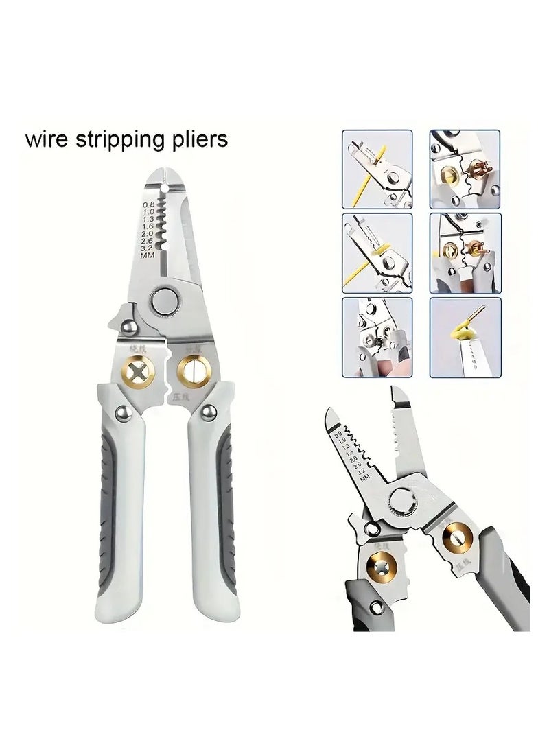 Heavy-Duty Stainless Steel Pliers & Wire Stripper - Multi-Function Electrician's Tool for Cutting, Stripping, Crimping, Clamping, Twisting, and Nail Pulling - Ideal for Home DIY, Metal Structures, and Power Workers