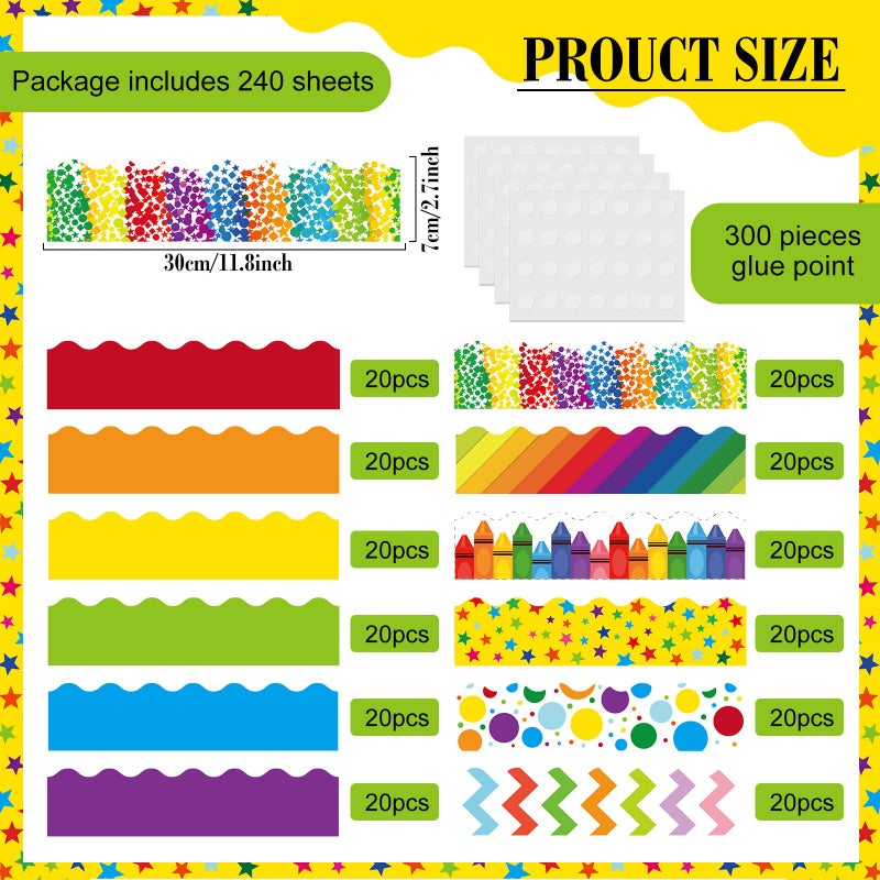 Geyee 240 Pcs 236ft Holiday Bulletin Board Borders Colorful Rainbow Scalloped Border Trim Bulk Bulletin Decor for Classroom Back to School Decor(Fresh Style) - Image 2