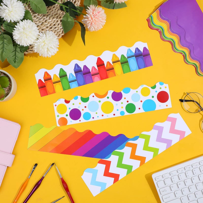Geyee 240 Pcs 236ft Holiday Bulletin Board Borders Colorful Rainbow Scalloped Border Trim Bulk Bulletin Decor for Classroom Back to School Decor(Fresh Style) - Image 4