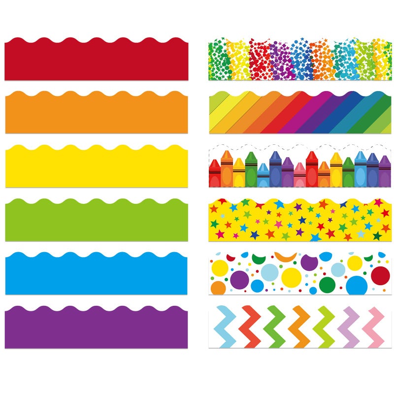 Geyee 240 Pcs 236ft Holiday Bulletin Board Borders Colorful Rainbow Scalloped Border Trim Bulk Bulletin Decor for Classroom Back to School Decor(Fresh Style) - Image 1