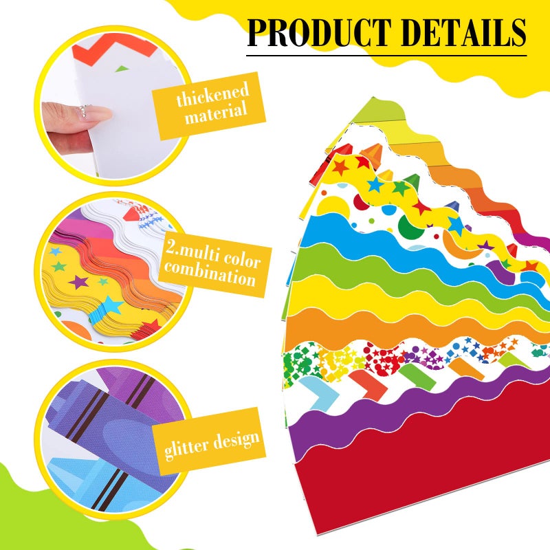 Geyee 240 Pcs 236ft Holiday Bulletin Board Borders Colorful Rainbow Scalloped Border Trim Bulk Bulletin Decor for Classroom Back to School Decor(Fresh Style) - Image 3