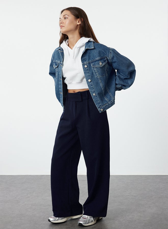 trendyol Navy Blue Waist Detailed Straight Cut Woven Fabric Trousers TWOAW25PL00038 - Image 2