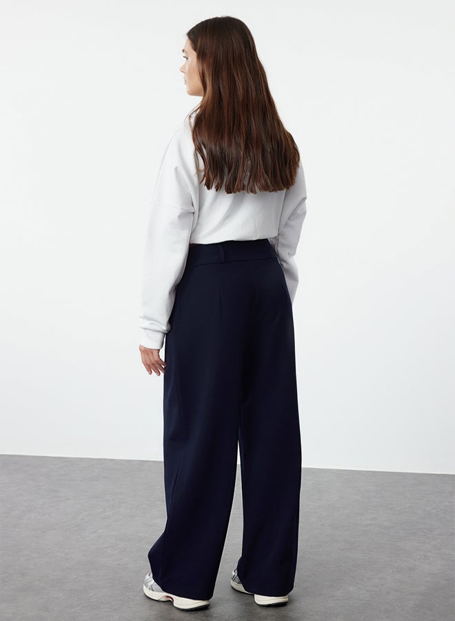 trendyol Navy Blue Waist Detailed Straight Cut Woven Fabric Trousers TWOAW25PL00038 - Image 5