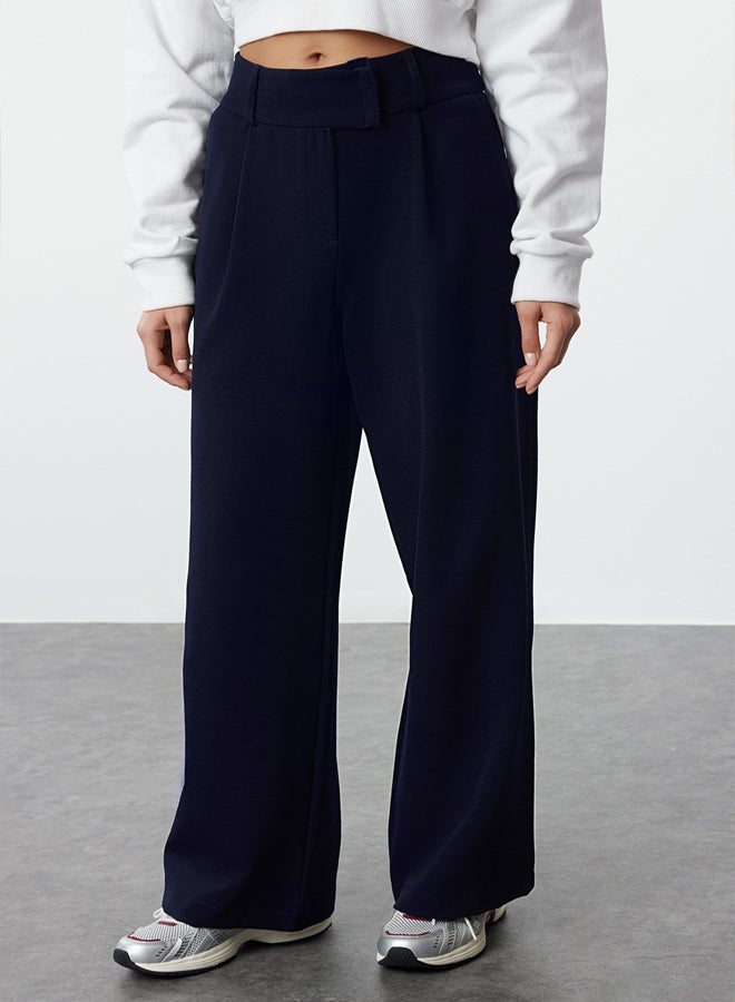 trendyol Navy Blue Waist Detailed Straight Cut Woven Fabric Trousers TWOAW25PL00038 - Image 4