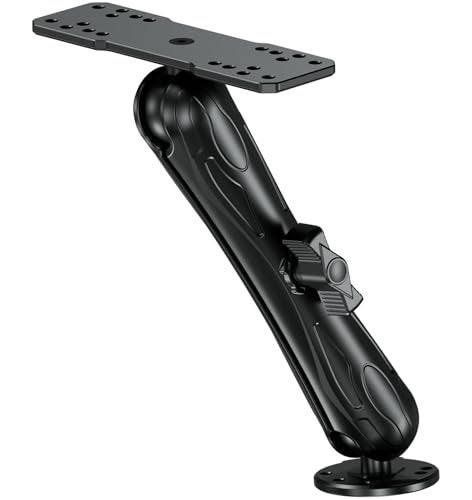 VAZESWIN Aluminum Alloy Fish Finder Mount with C Size 1.5" Ball Rectangle Plate & Round Base, 9.1" Long Arm Marine Electronic Mount Compatible with Garmin, Lowrance, Humminbird, Raymarine and More - Image 1