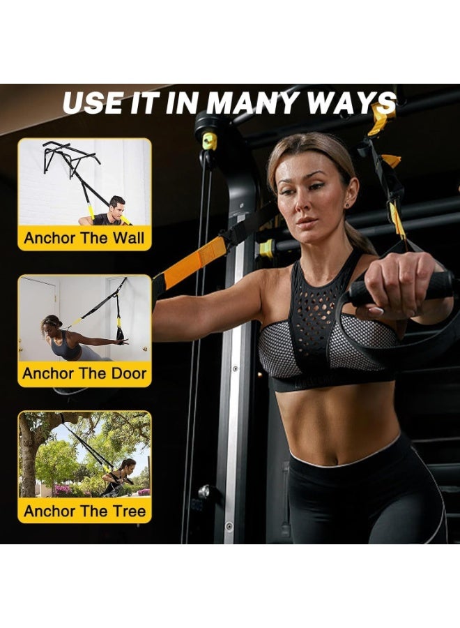 سبورت كيو مجموعة تدريب التعليق Pro3، أشرطة مقاومة لتدريب الجسم بالكامل المستويات للاستخدام الداخلي والخارجي، أشرطة قابلة للتعديل تتحمل وزنًا يصل إلى 500 كجم، معدات متكاملة للجيم المنزلي - Image 3