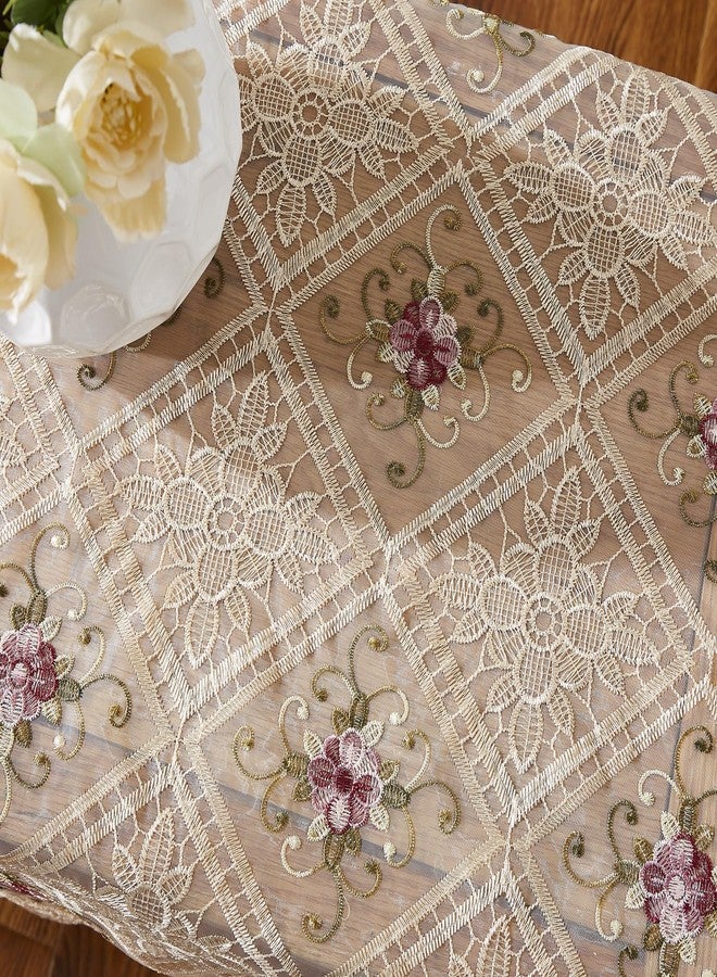 LINENZONE Gold Farmhouse Table Runner, Macrame with Flower Design. Perfect for Small Tables - 16 x 36 Inch, Dining, Dresser, Coffee Table (Viola 16 x 36, Linen) - Image 3