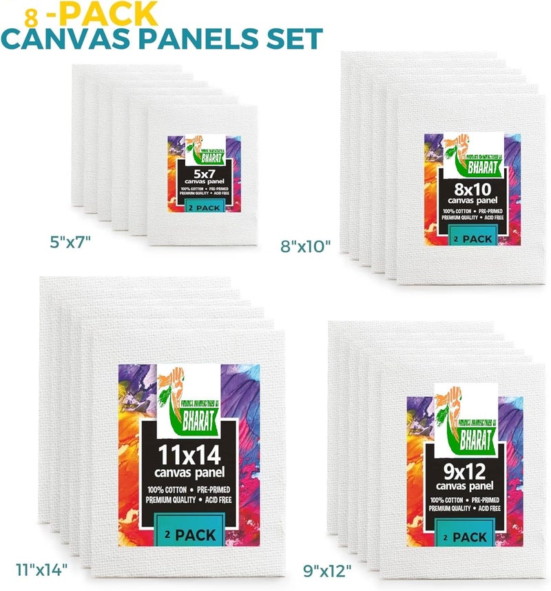 ArtRight Cotton Canvas Board for Oil Acrylic Painting Set (2X(5x7, 8x10, 9x12, 10x14) Multi Pack, Primed White Blank- Artist Canvas Boards for Painting, ((Total 8 PC (2X(5x7, 8x10, 9x12, 10x14))) - Image 2