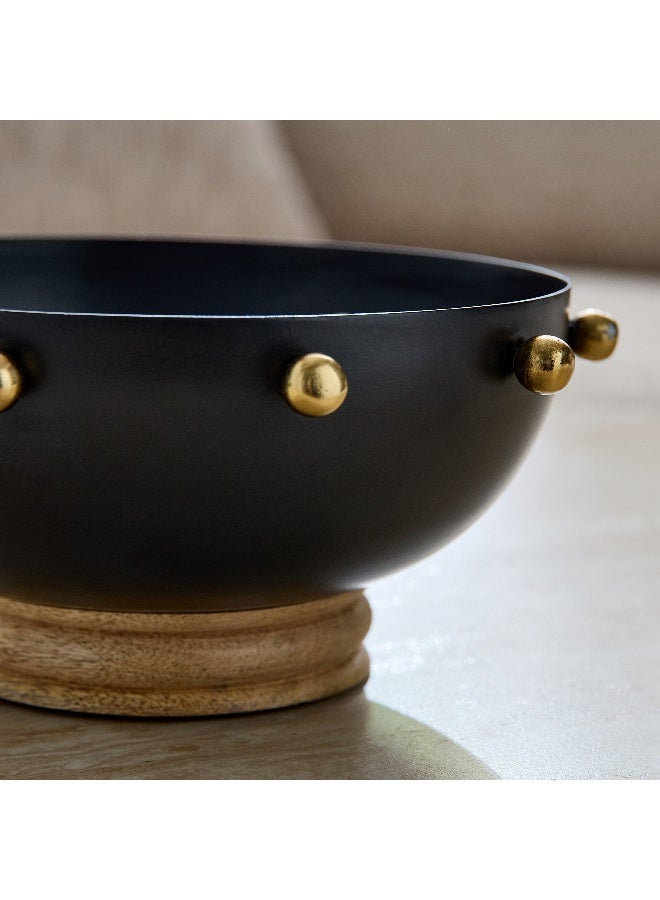 Home Box Certosa Metal Decorative Bowl with Wooden Base - 20x20x9 cm - Image 3